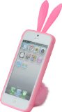 【 iPhone5 専用 】 耳 と ふさふさ しっぽ が 可愛い ♪ ラビット シリコン ケース 保護フィルム付き ベビーピンク